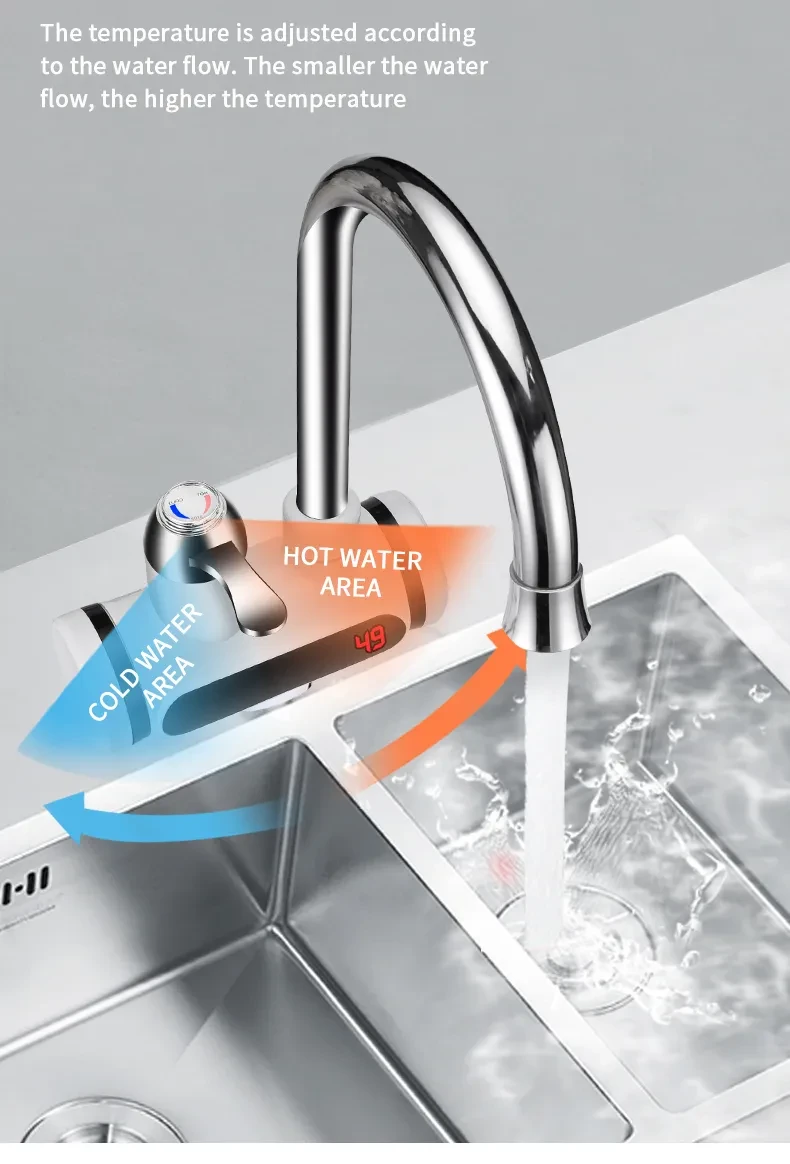 Grifo de agua eléctrico de cocina con pantalla de temperatura del agua