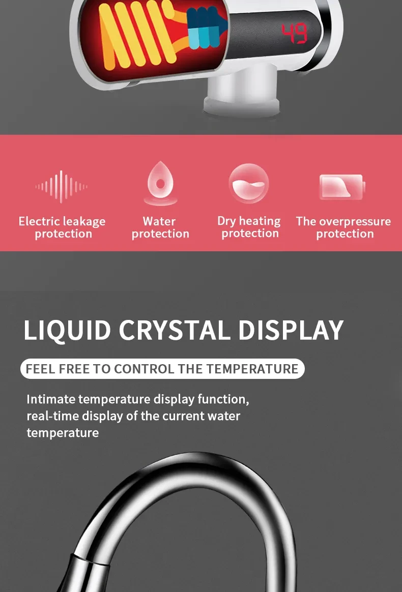 Grifo de agua eléctrico de cocina con pantalla de temperatura del agua