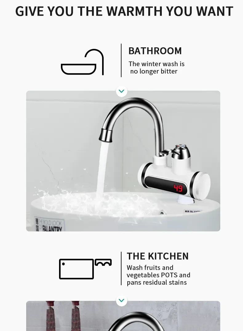Grifo de agua eléctrico de cocina con pantalla de temperatura del agua
