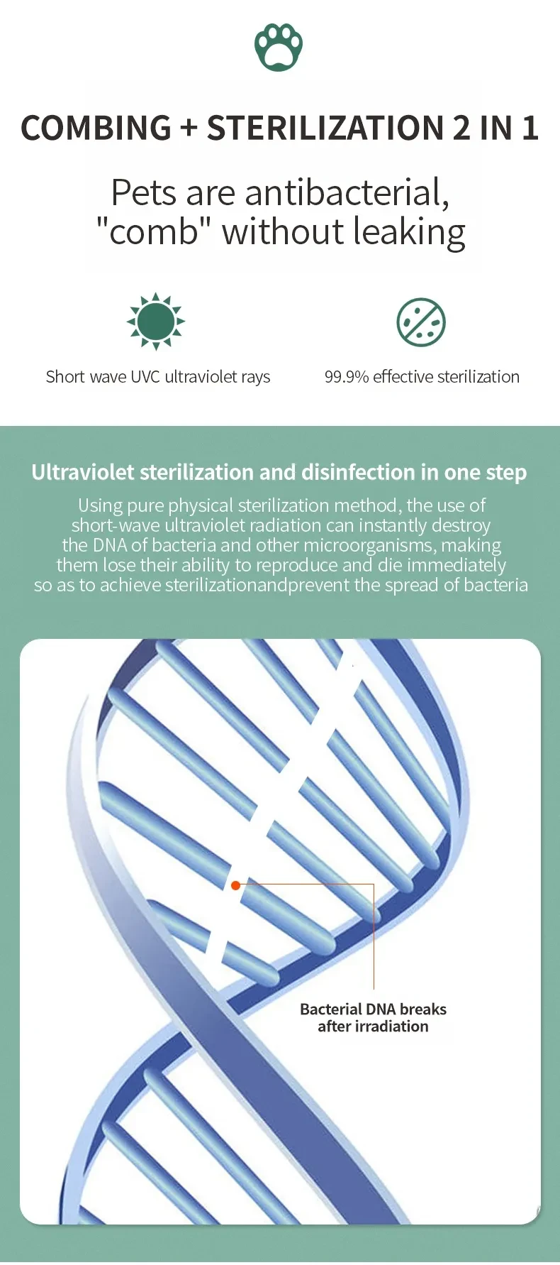 Peine esterilizador germicida para mascotas