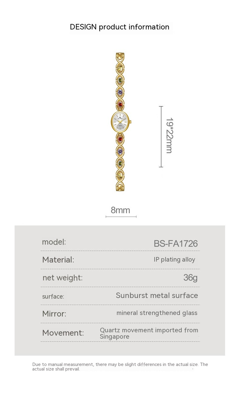 Reloj de lujo de estilo antiguo con gemas ovaladas de colores y luz arcoíris