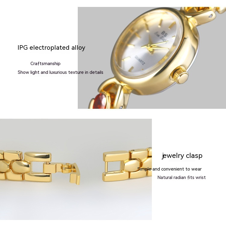 Reloj de lujo de estilo antiguo con gemas ovaladas de colores y luz arcoíris