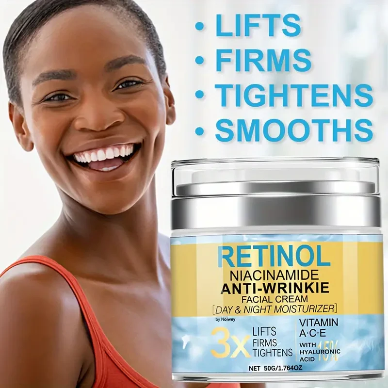 Crema facial con retinol y colágeno (50 ml), antiarrugas y reafirmante, con vitamina E y niacinamida, hidratante de día y de noche para todo tipo de piel.