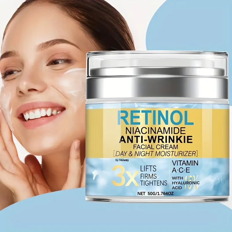 Crema facial con retinol y colágeno (50 ml), antiarrugas y reafirmante, con vitamina E y niacinamida, hidratante de día y de noche para todo tipo de piel.
