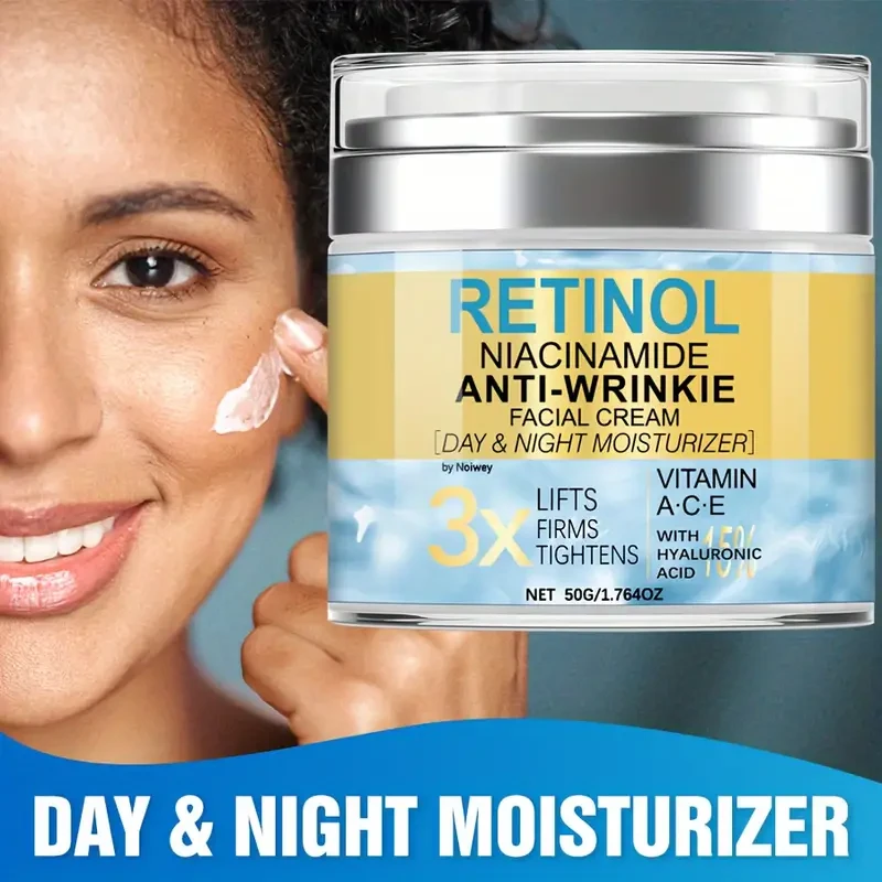 Crema facial con retinol y colágeno (50 ml), antiarrugas y reafirmante, con vitamina E y niacinamida, hidratante de día y de noche para todo tipo de piel.