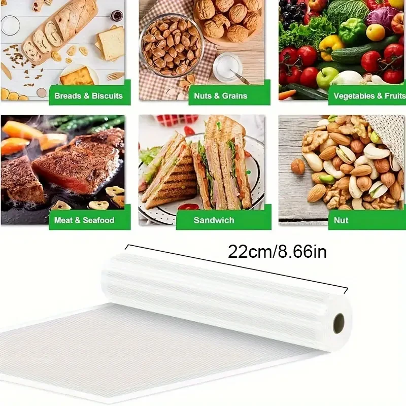 Bolsas para sellado al vacío, 1 rollo, para guardar alimentos de cocina y carne, con relieve, sin BPA, con textura de diamante para preparación de comidas al vacío