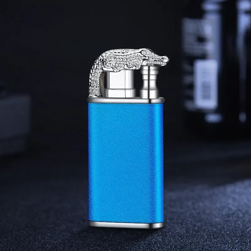 Encendedor creativo de llama azul con forma de delfín, dragón y tigre, de metal de doble fuego, a prueba de viento, inflable.