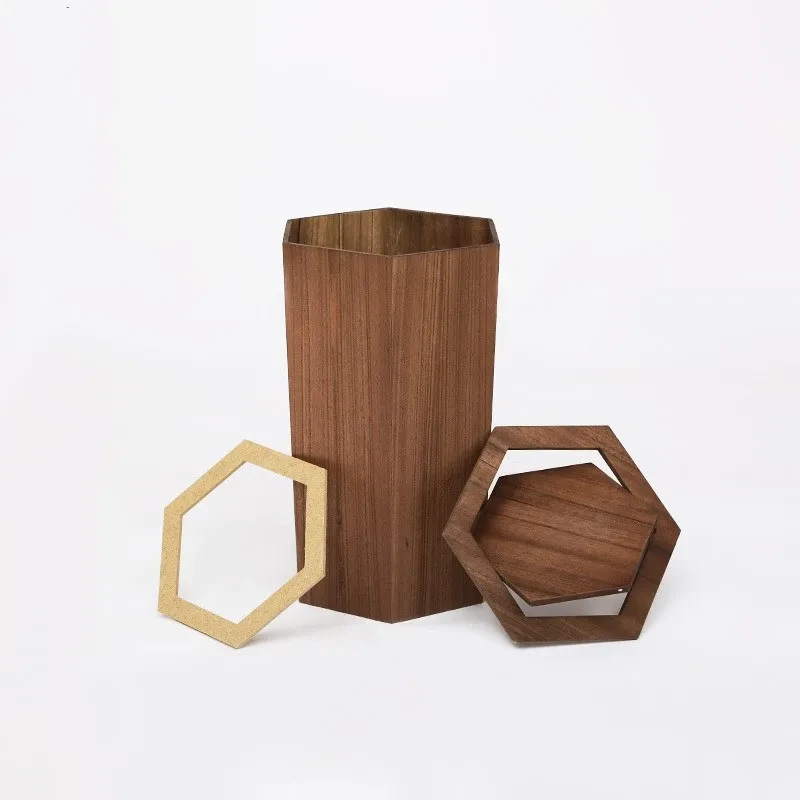 Cubo de basura de madera para el hogar, sala de estar, creativo, con tapa