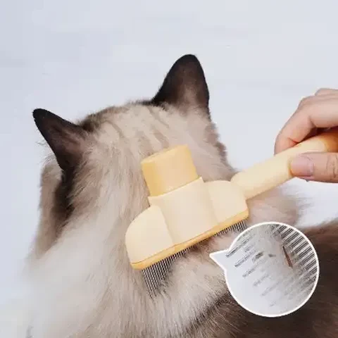 Cepillo de aseo para mascotas, depilación con un solo clic, suave para la piel, antiácaros, cepillo de limpieza a presión para perros.