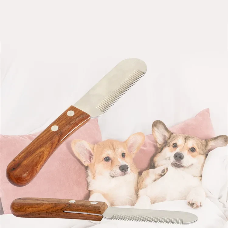 Peine de madera para mascotas, cuchillo de afeitar para perros y gatos terrier