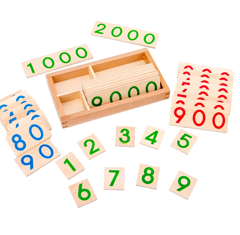 Tarjeta de números de madera Montessori del 1 al 9000