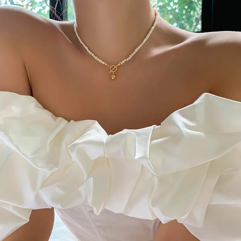 Collar de lujo francés ligero de plata 925 con perla y hebilla OT, cadena para clavícula