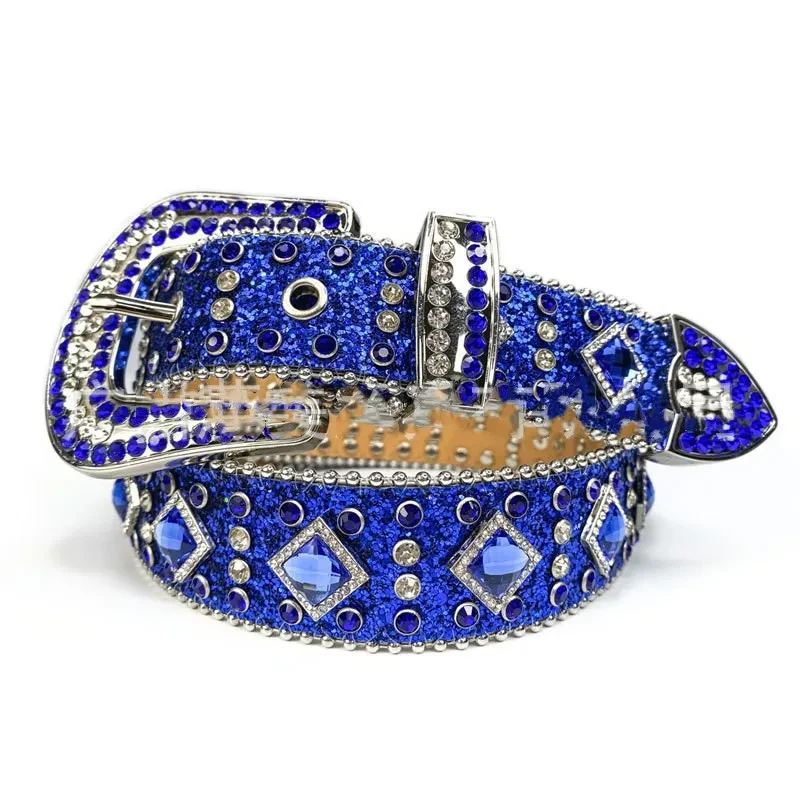 Cinturón vaquero con hebilla de alfiler y diamantes de imitación