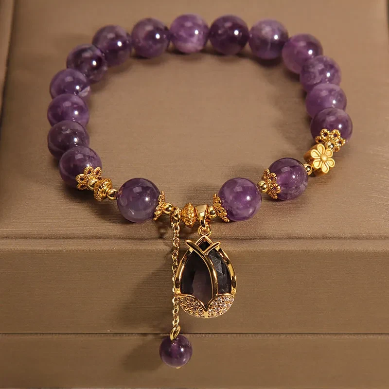 Pulsera de cristal morado para mujer, estilo verano, estilo retro, de lujo y especial interés.