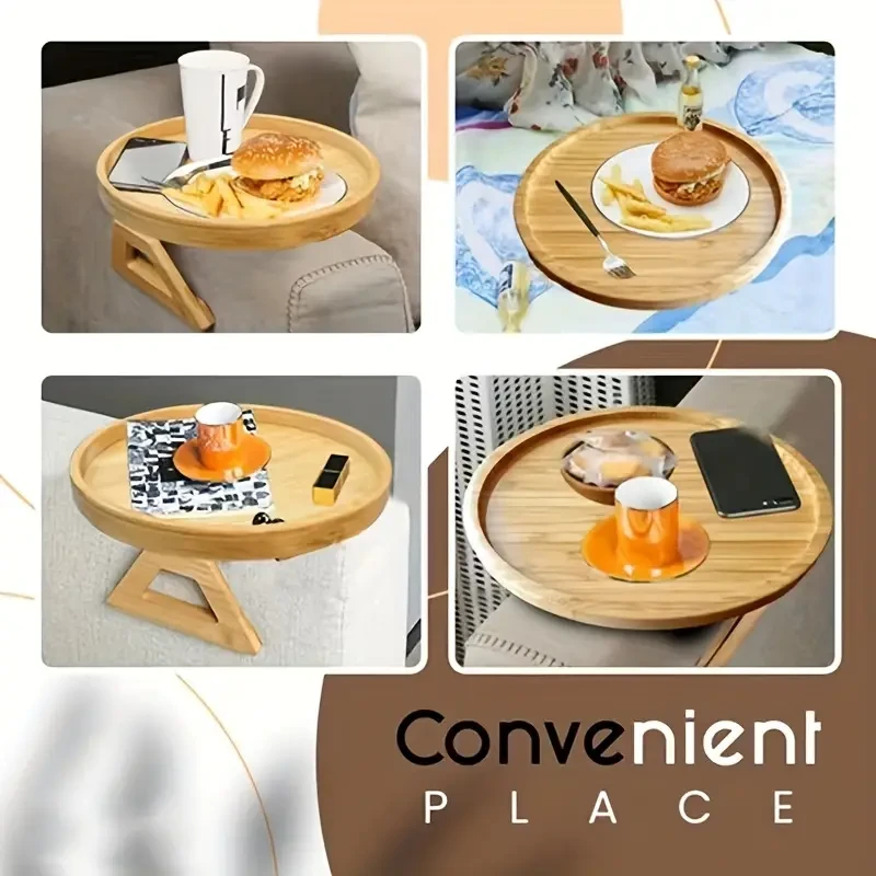 Bandeja de reposabrazos plegable de bambú para sofá: perfecta para una mesa auxiliar instantánea y estable.