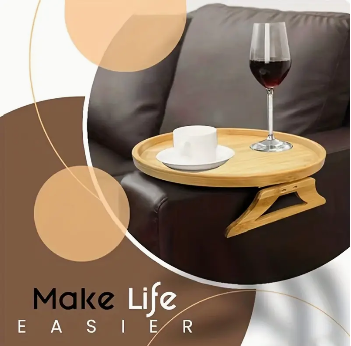 Bandeja de reposabrazos plegable de bambú para sofá: perfecta para una mesa auxiliar instantánea y estable.