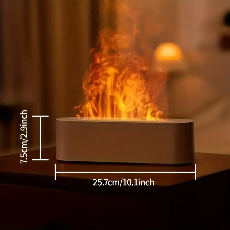 Humidificador con efecto de llama simulada y luz ambiental colorida, tanque de 150 ml, alimentación por USB, efecto de fuego 3D.