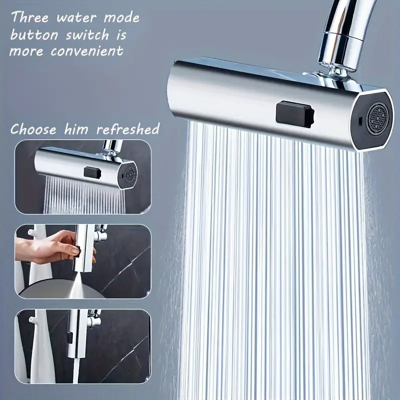 Adaptador universal multifunción para grifo, flujo en cascada de 3 velocidades, cabezal de rociado giratorio, a prueba de salpicaduras, para fregaderos de baño y cocina.