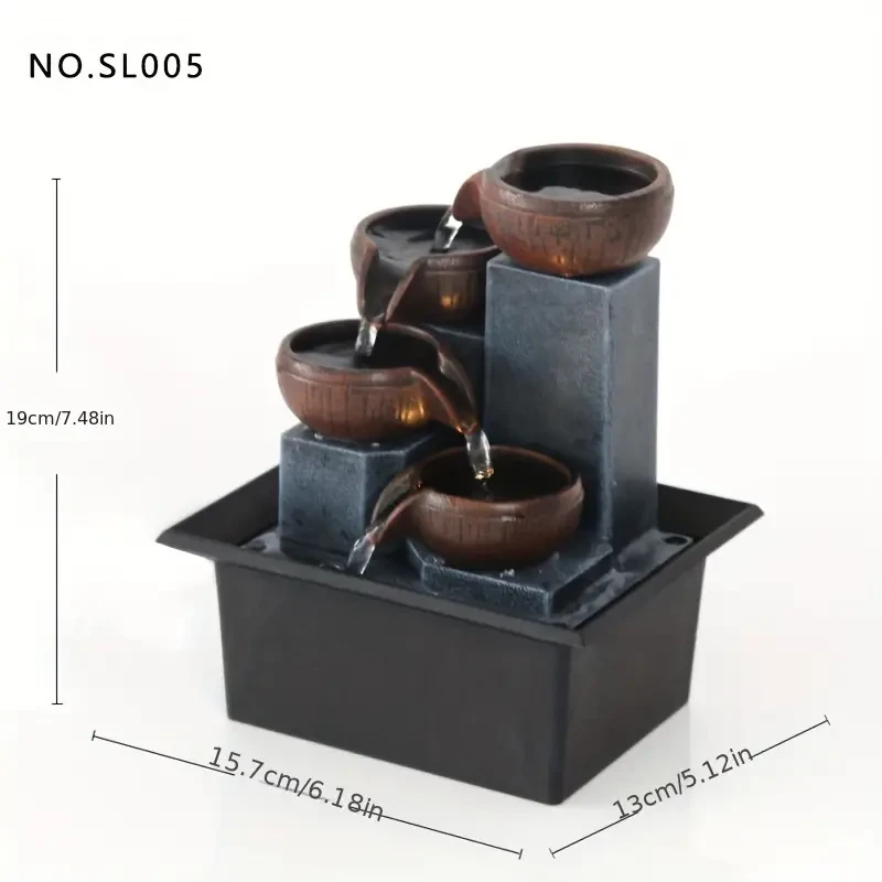 Elegante fuente de agua escalonada para interiores: construcción de resina, adorno decorativo creativo, sonido relajante