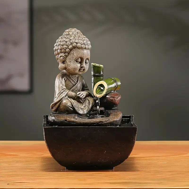 Fuente de agua de resina para interiores, fuente de escritorio con alimentación USB, cascada portátil para meditación zen, decoración relajante de mesa para el hogar y la oficina.