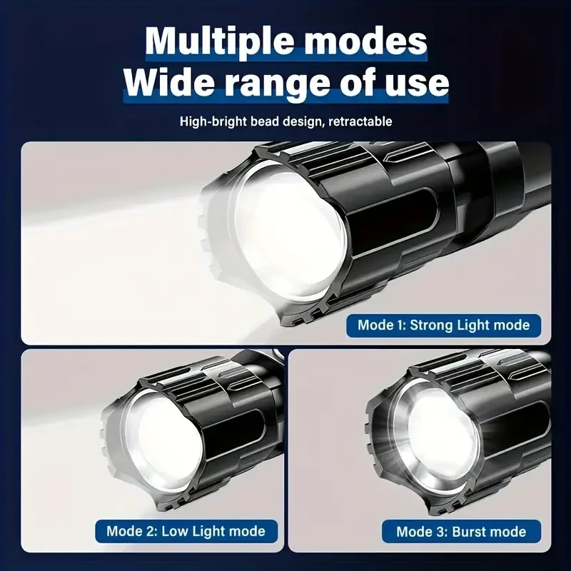 2 linternas LED recargables, potentes, ABS, con zoom, 3 modos de luz, ideales para exteriores, camping, senderismo y emergencias.