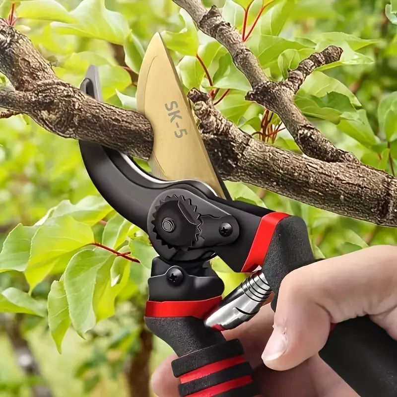 Tijeras de podar profesionales de acero al carbono de 21,01 cm - Hoja afilada SK-5, mango cómodo, resistente para jardinería y floristería.