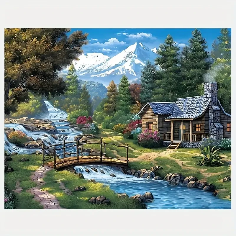 Pintura de arte de diamante, paisaje forestal, arte de diamante completo