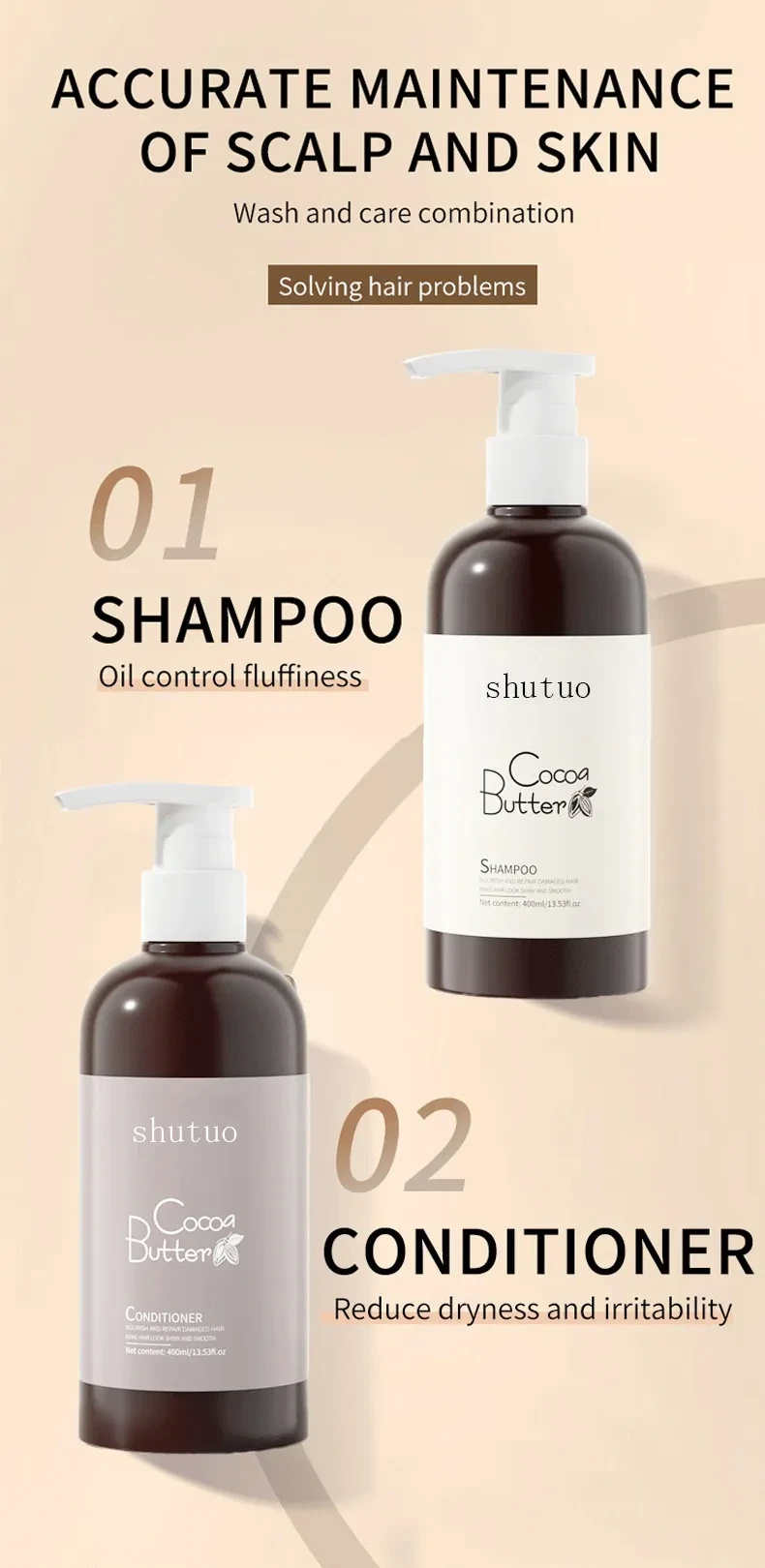 Champú de manteca de cacao Acondicionador para el cabello Anticaspa Suave