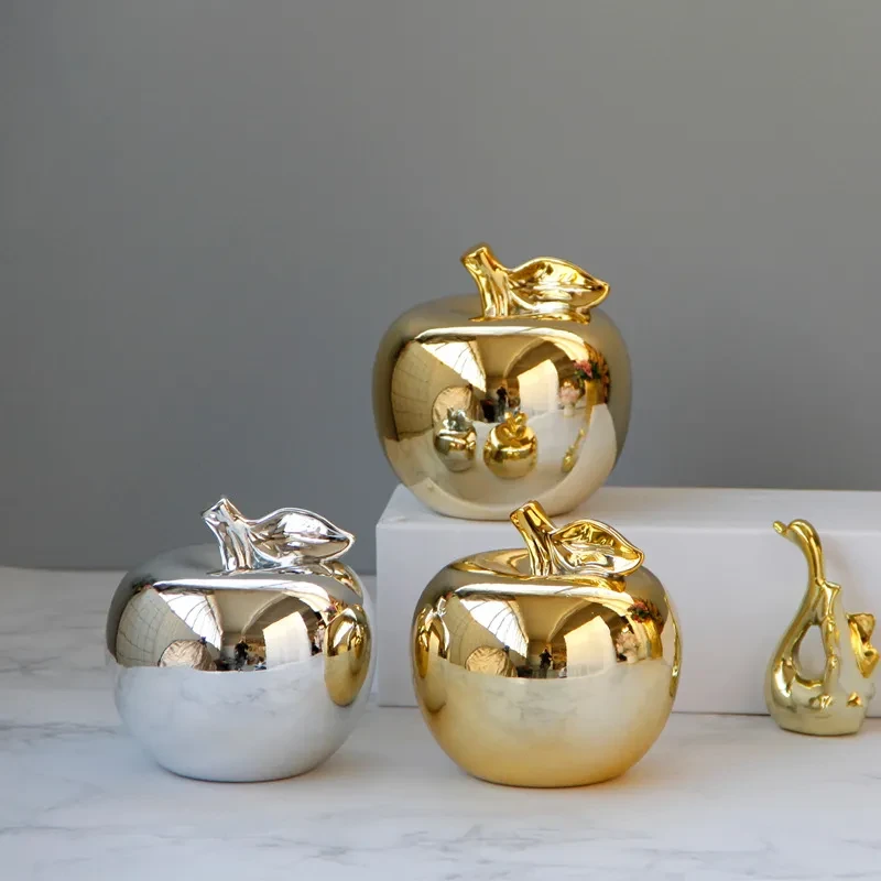 Adornos de cerámica de manzana bañados en oro, regalos minimalistas modernos para el hogar.