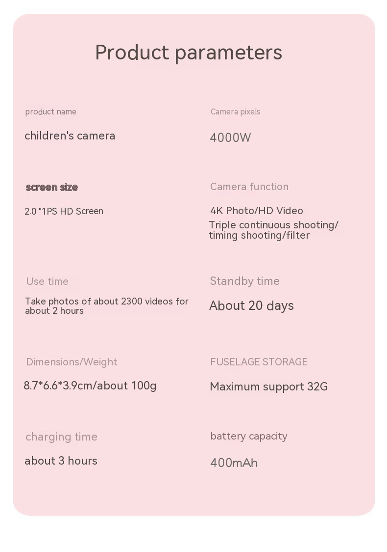 Cámara digital infantil de dibujos animados en alta definición