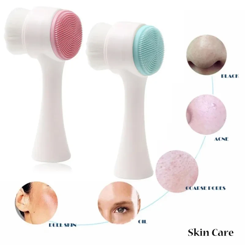 Cepillo de limpieza y masaje facial de silicona de doble cara