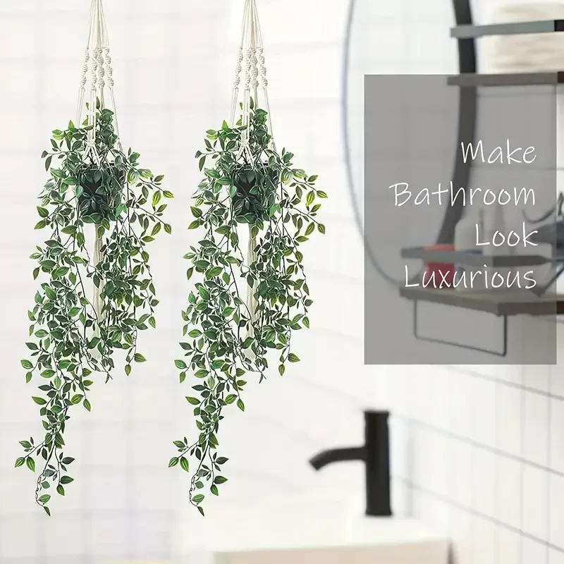 2 plantas de simulación, planta verde mandala colgante, adecuada para la decoración del hogar, sala de estar y baño.