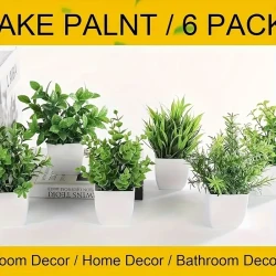 Elegante juego de 6 macetas con plantas artificiales de eucalipto y tallos largos.