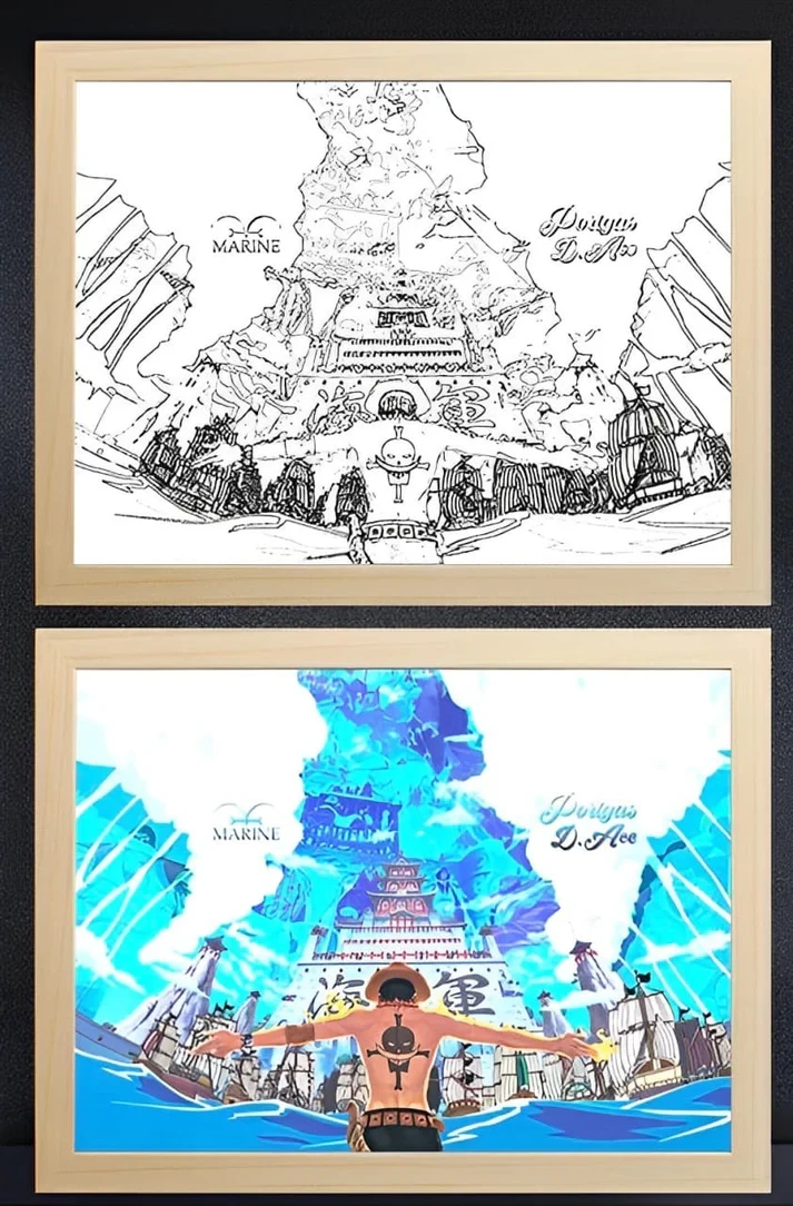 Marco de luz con vista trasera de Luffy de One Piece