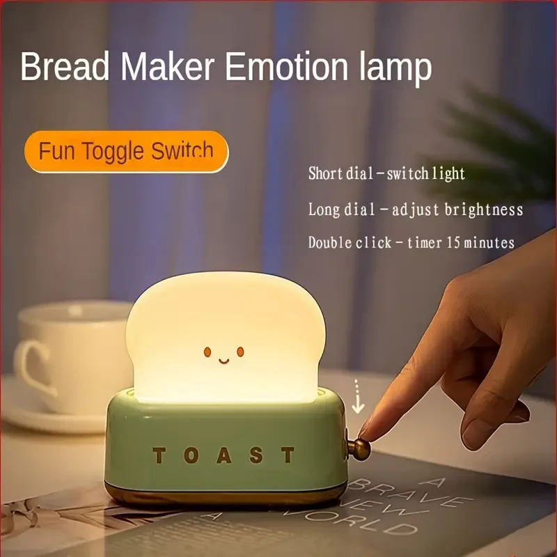 Lámpara de mesa LED con forma de tostadora, recargable por USB, 3000 K.