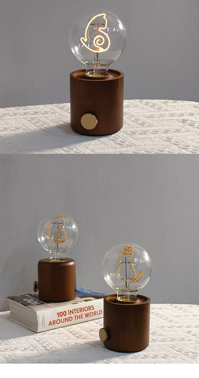 Lámpara de gato para dormitorio, lámpara de noche, lámpara de mesa portátil recargable creativa