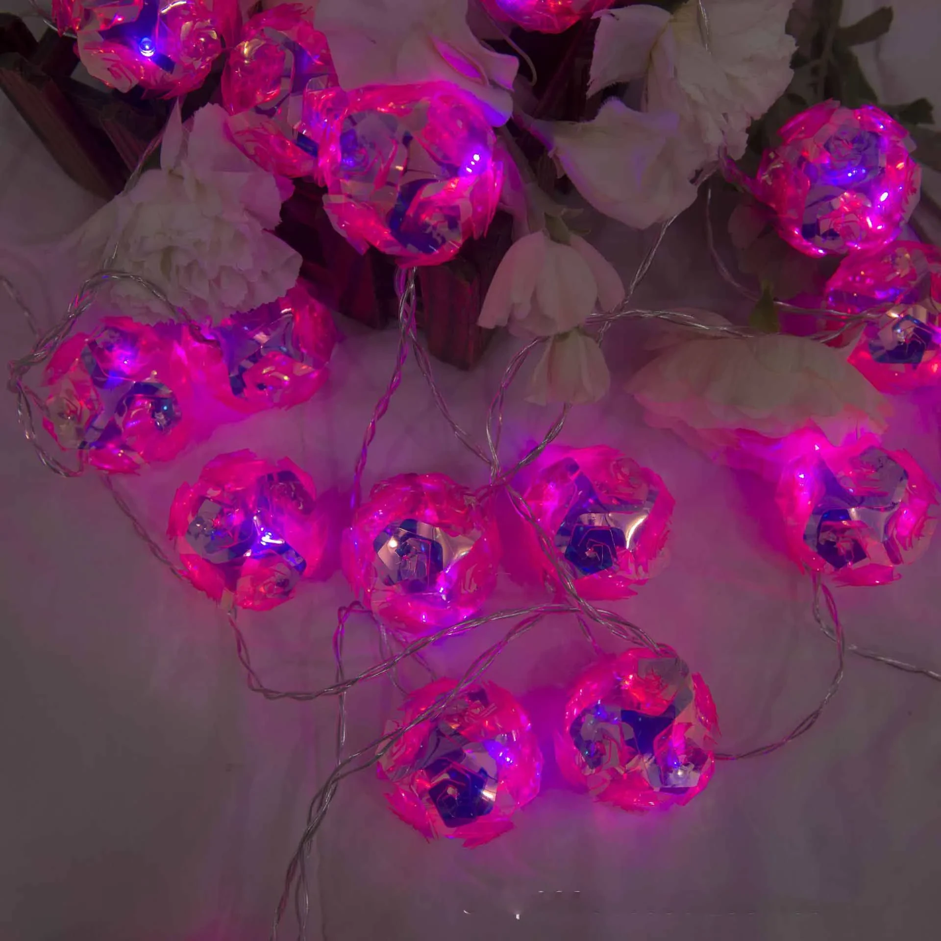Cadena de luces LED con forma de bola de rosas de plástico PVC