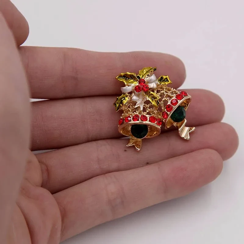 Pin de campana navideña con lazo esmaltado y metal hueco