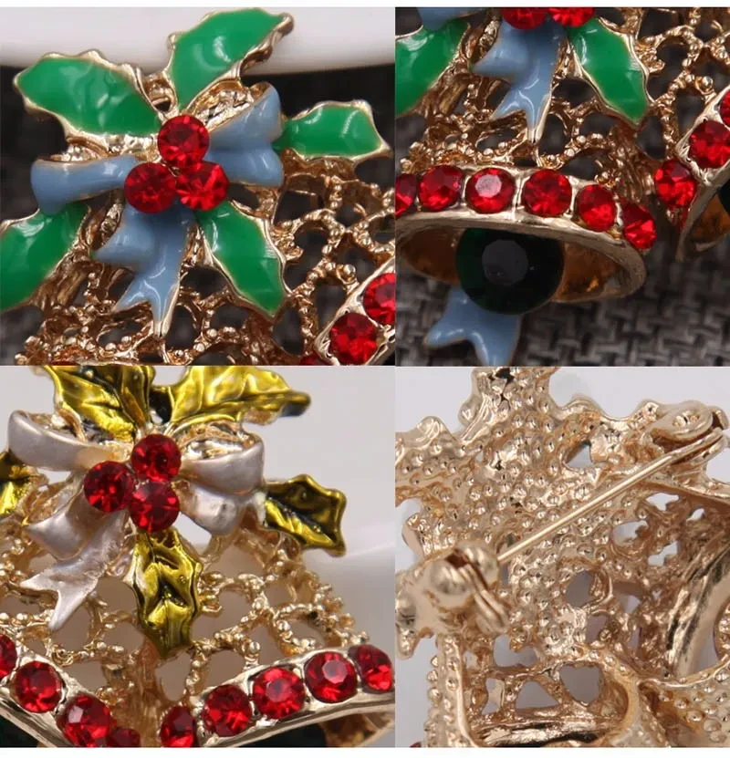 Pin de campana navideña con lazo esmaltado y metal hueco