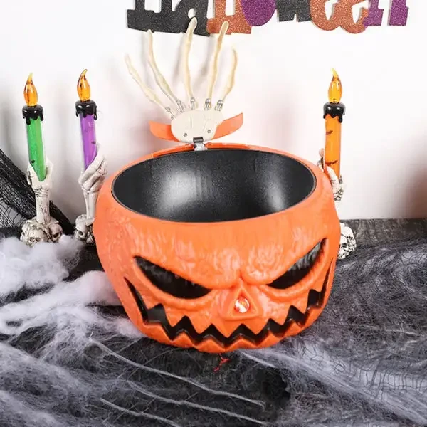 Cuenco de dulces con calabaza parlante eléctrica para disfrazarse de Halloween