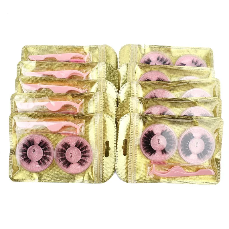 Pestañas postizas de visón, pelo natural, tupidas y redondas, set de herramientas de belleza