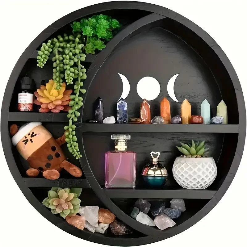 Exhibición de cristal con fases lunares de madera de estilo gótico bohemio.