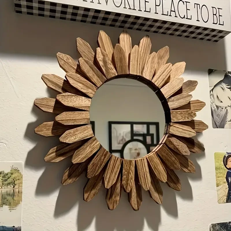 1 espejo de madera con diseño de girasol bohemio.