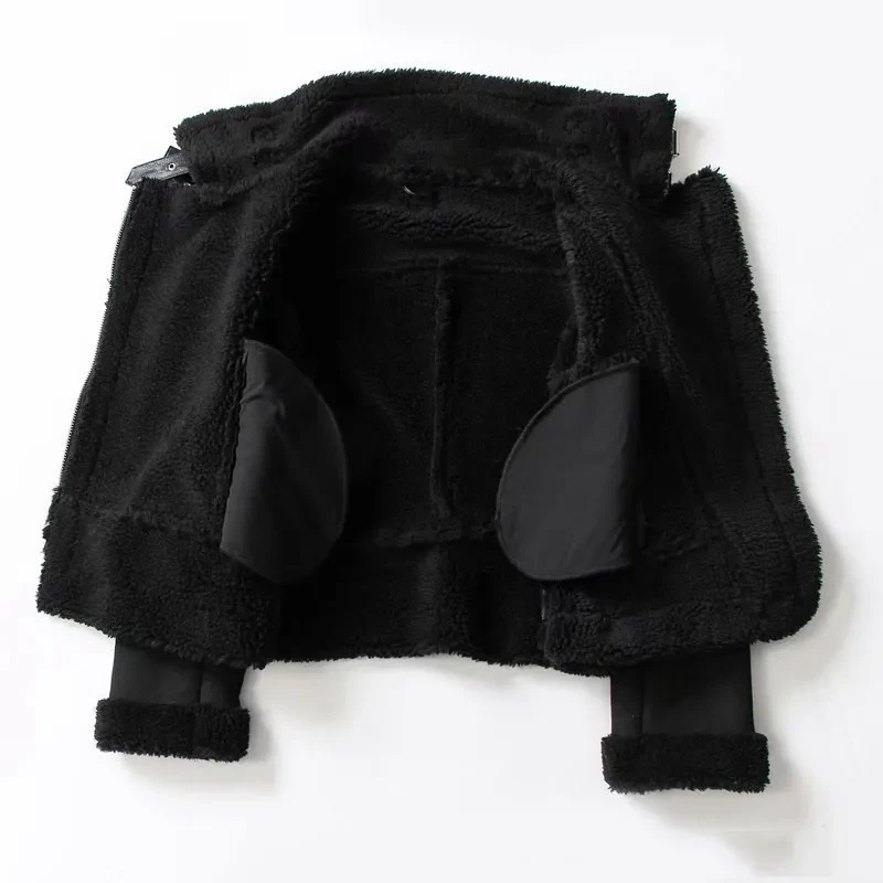 Chaqueta de solapa de ante de lana de cordero abrigo cálido de motocicleta