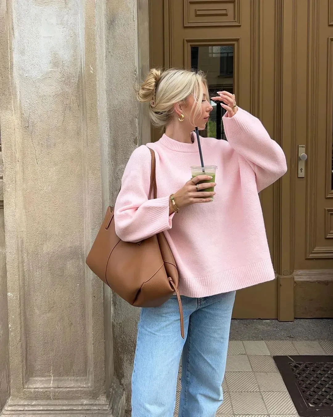 Suéter de cuello redondo dulce, moda de invierno, blusas holgadas de manga larga
