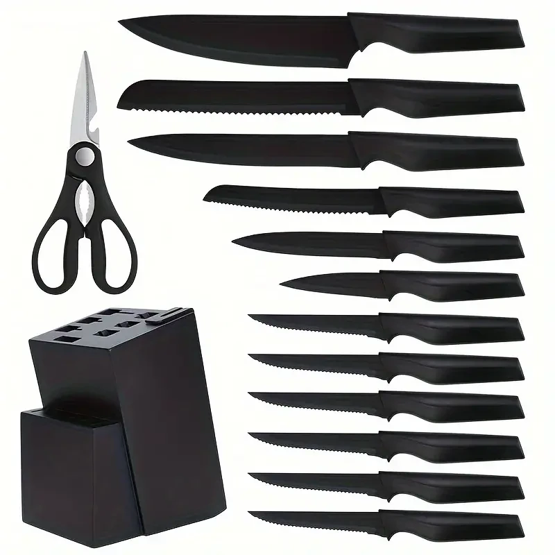 Juego de cuchillos de cocina de 14 piezas con bloque autoafilable