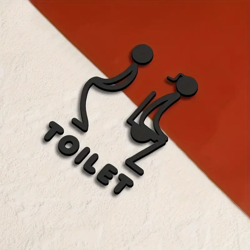 Letrero para puerta de baño unisex de acrílico 3D con diseño elegante en negro