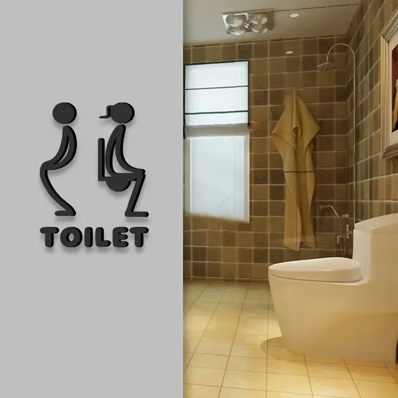 Letrero para puerta de baño unisex de acrílico 3D con diseño elegante en negro
