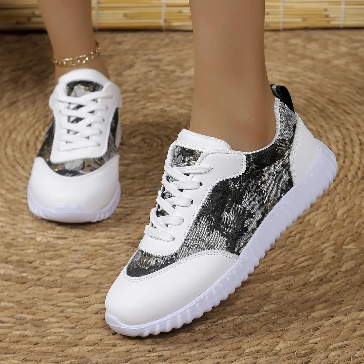 Zapatos planos versátiles con cordones, informales, ligeros, de suela gruesa, para correr, zapatillas deportivas bajas y transpirables para mujer