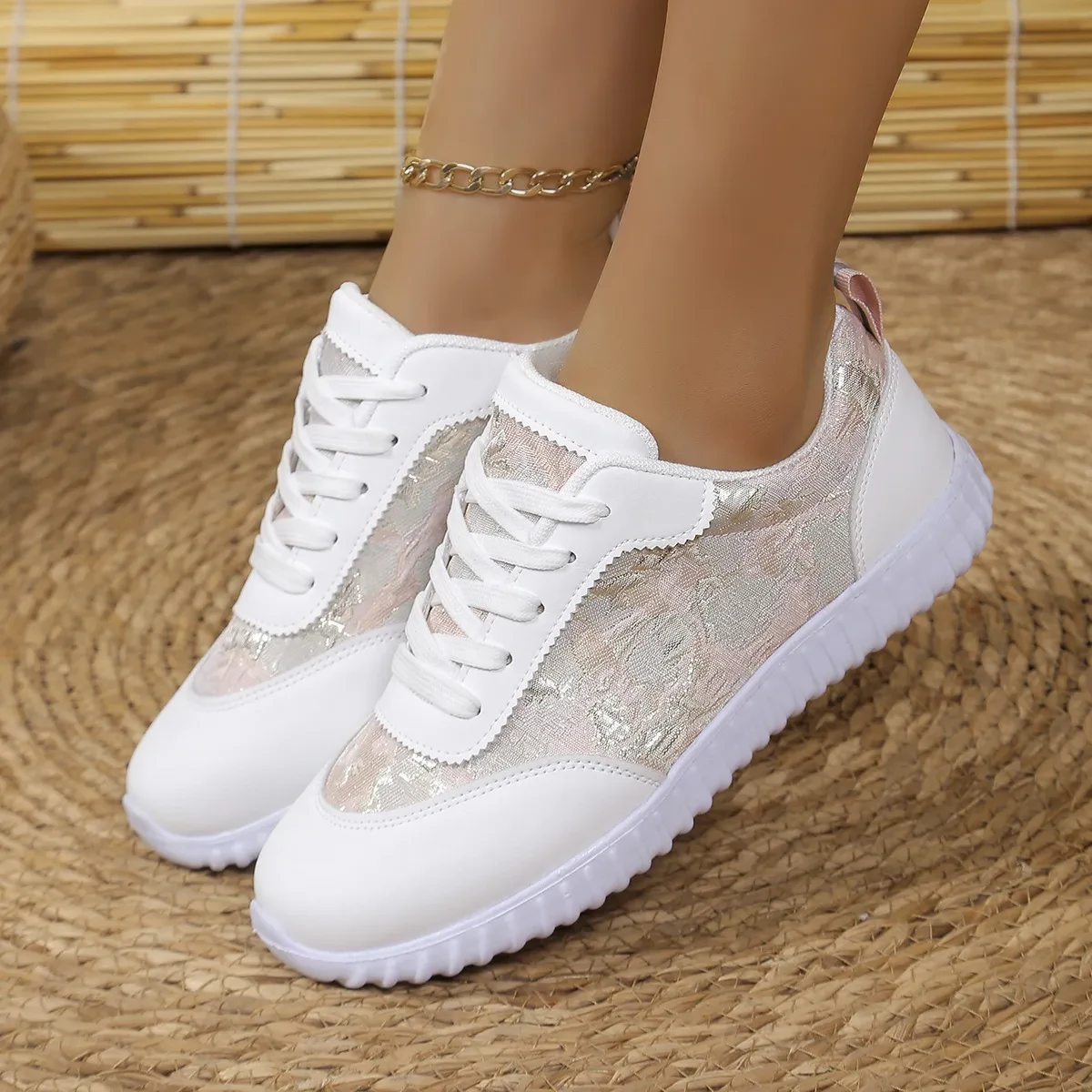 Zapatos planos versátiles con cordones, informales, ligeros, de suela gruesa, para correr, zapatillas deportivas bajas y transpirables para mujer